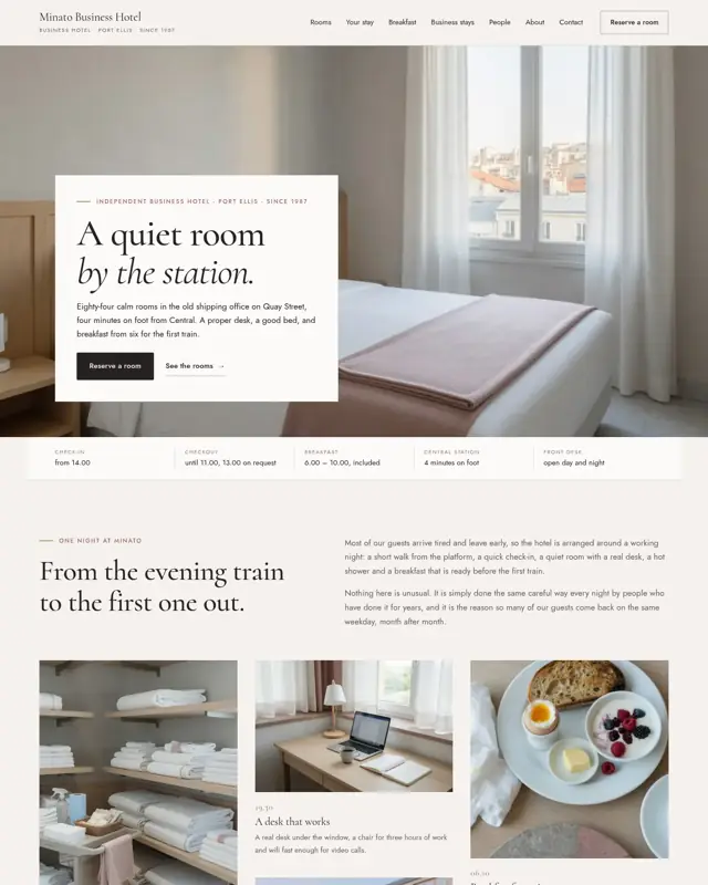 Home page of the Minato Business Hotel theme, a design for a business hotel
