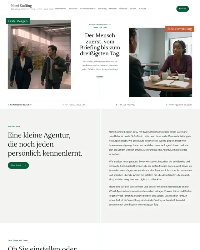 Startseite des Themes Nami Staffing, ein Design für die Branche Personaldienstleister