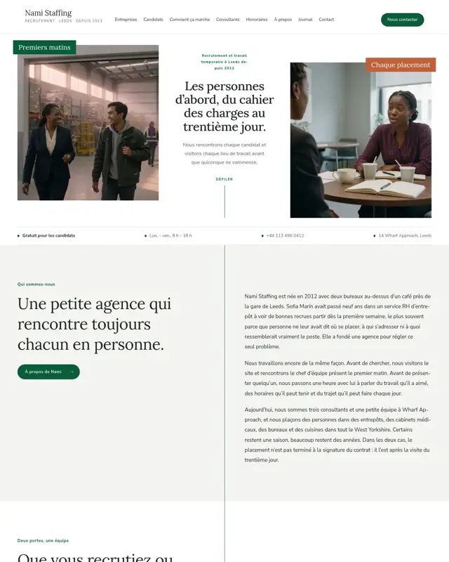 Page d’accueil du thème Nami Staffing, un design pour la catégorie Agence de recrutement et de travail temporaire