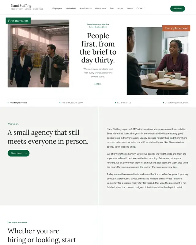 Home page of the Nami Staffing theme, a design for a staffing agency