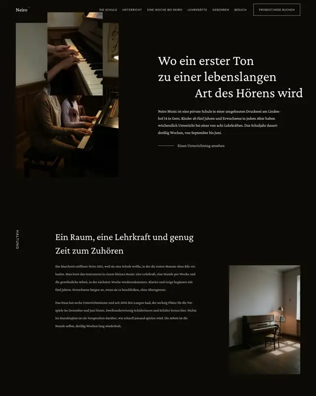 Startseite des Themes Neiro Music, ein Design für die Branche Private Musikschule
