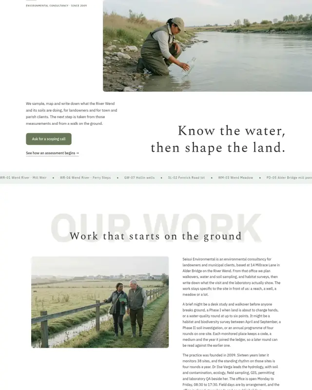 Home page of the Seisui Environmental theme, a design for a environmental consultancy