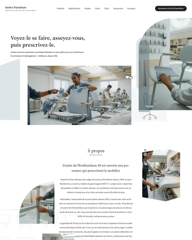 Page d’accueil du thème Seiwa Furniture, un design pour la catégorie Fabricant de mobilier de bureau