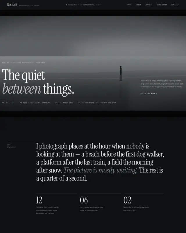 Home page of the Shashin Folio theme, a design for a photographer