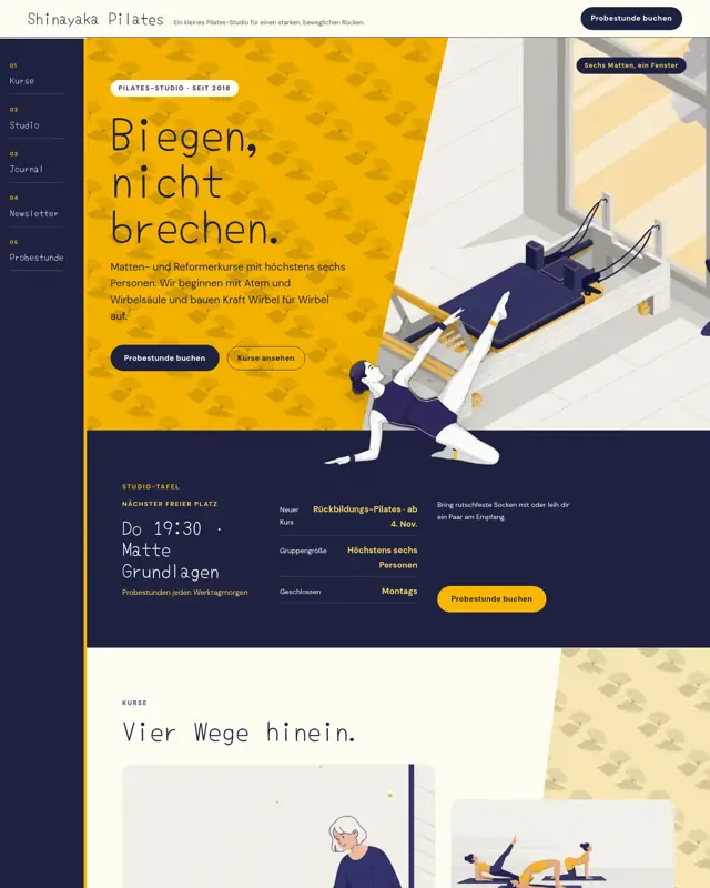 Startseite des Themes Shinayaka Pilates, ein Design für die Branche Pilates-Studio