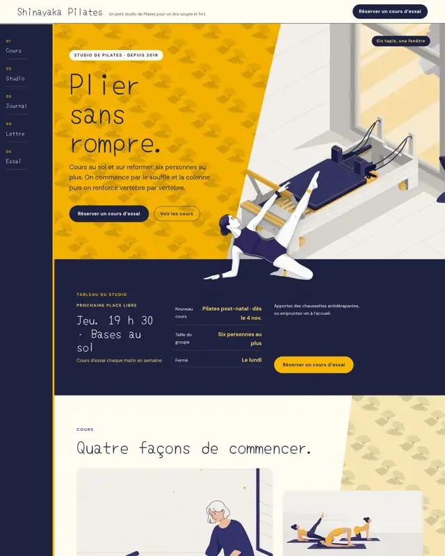 Page d’accueil du thème Shinayaka Pilates, un design pour la catégorie Studio de Pilates