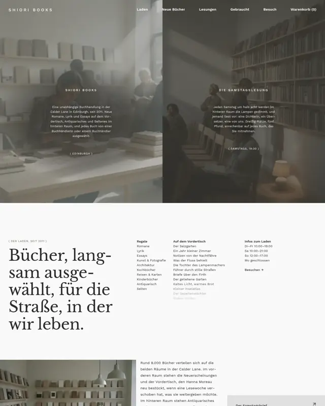Startseite des Themes Shiori Books, ein Design für die Branche Unabhängige Buchhandlung