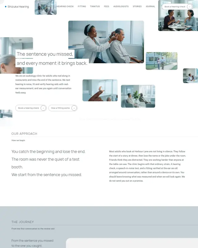 Home page of the Shizuka Hearing theme, a design for a audiology clinic