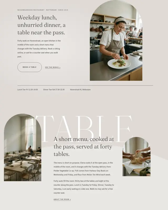 Home page of the Shokutaku Dining theme, a design for a neighbourhood restaurant