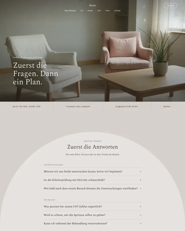 Startseite des Themes Sora Fertility Centre, ein Design für die Branche Kinderwunschzentrum