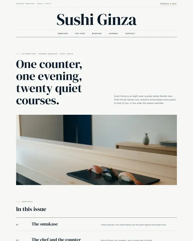 Home page of the Sushi Ginza theme, a design for a sushi bar