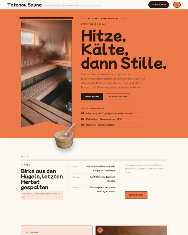 Startseite des Themes Totonou Sauna, ein Design für die Branche Öffentliche Sauna