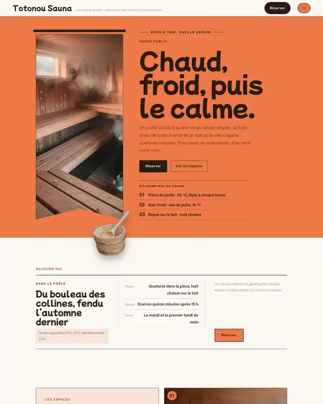 Page d’accueil du thème Totonou Sauna, un design pour la catégorie Sauna public