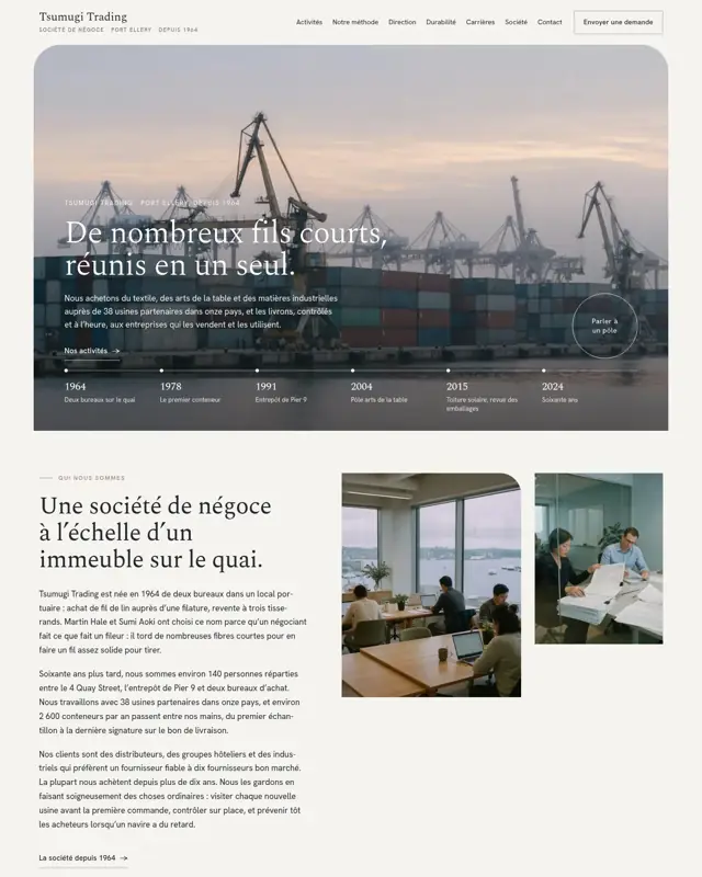 Page d’accueil du thème Tsumugi Trading, un design pour la catégorie Société de négoce