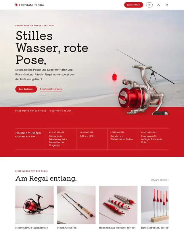 Startseite des Themes Tsuribito Tackle, ein Design für die Branche Angelladen