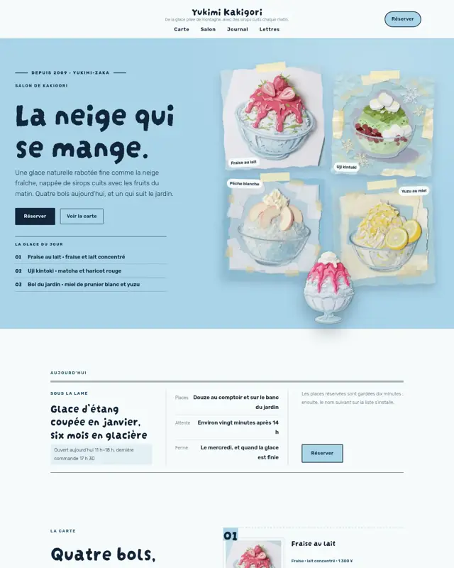 Page d’accueil du thème Yukimi Kakigori, un design pour la catégorie Salon de kakigori