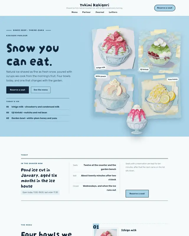 Home page of the Yukimi Kakigori theme, a design for a kakigori parlour